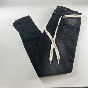 YoungLA 603 Mens 30x28 Skinny Jeans Faded Black Drawstring Ankle Zip NWOT Grunge